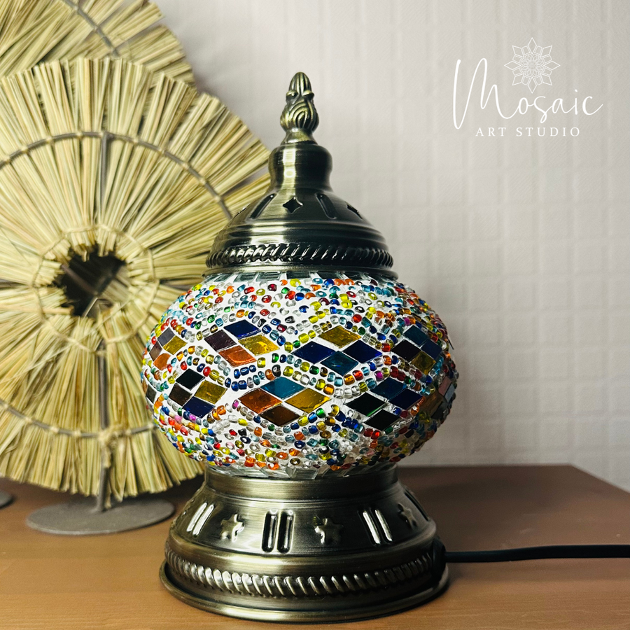 ''Kleurrijke Golven'' Handgemaakte Mozaïek Mini Tafellamp