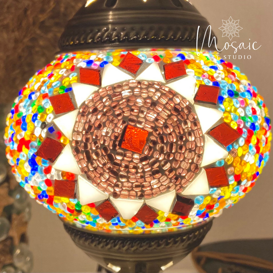 ''Rode Zon'' Handgemaakte Mozaïek Tafellamp