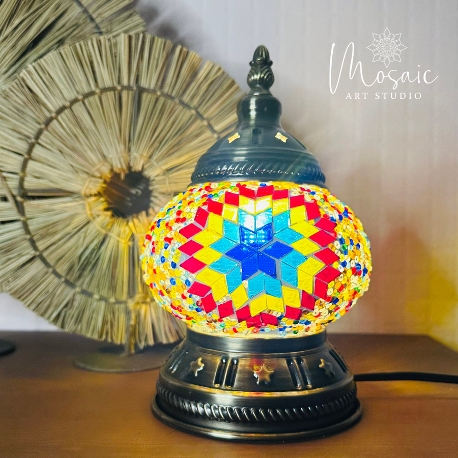 "Kleurrijke Ruitjes" Handgemaakte Mozaïek Mini Tafellamp